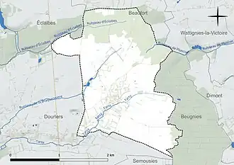 Carte en couleur présentant le réseau hydrographique de la commune