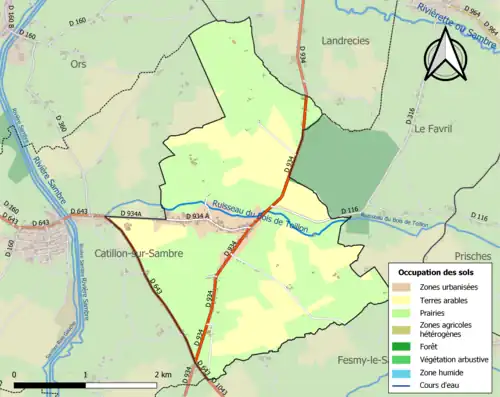 Carte en couleurs présentant l'occupation des sols.