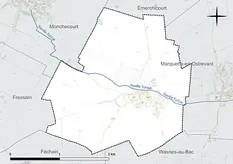 Carte en couleur présentant le réseau hydrographique de la commune