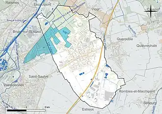 Carte en couleur présentant le réseau hydrographique de la commune