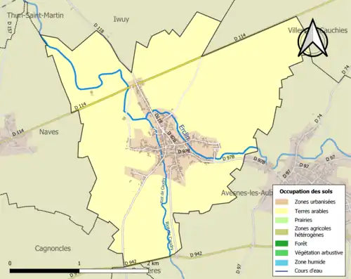 Carte en couleurs présentant l'occupation des sols.