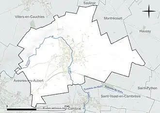 Carte en couleur présentant le réseau hydrographique de la commune