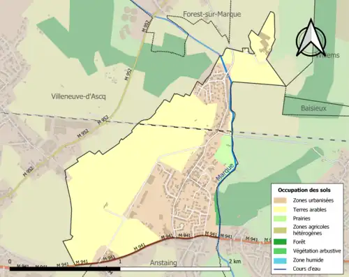 Carte en couleurs présentant l'occupation des sols.