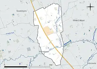 Carte en couleur présentant le réseau hydrographique de la commune