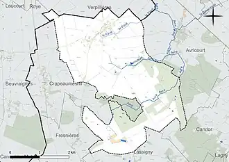 Carte en couleur présentant le réseau hydrographique de la commune