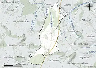 Carte en couleur présentant le réseau hydrographique de la commune
