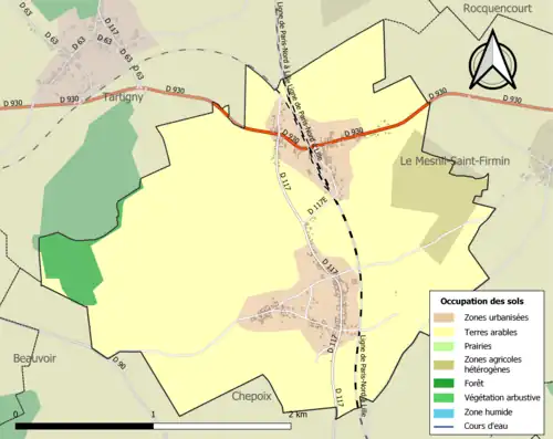 Carte en couleurs présentant l'occupation des sols.