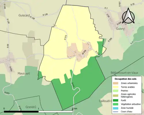 Carte en couleurs présentant l'occupation des sols.