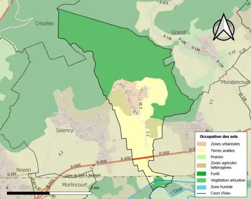 Carte en couleurs présentant l'occupation des sols.