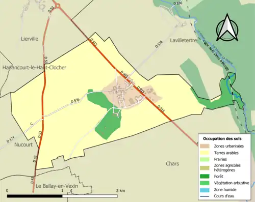 Carte en couleurs présentant l'occupation des sols.