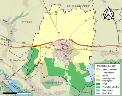 Carte en couleurs présentant l'occupation des sols.