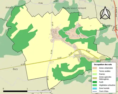 Carte en couleurs présentant l'occupation des sols.