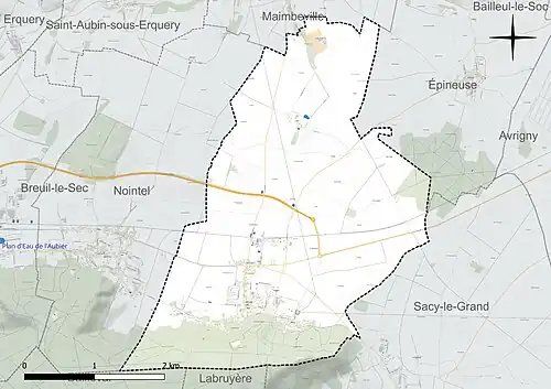 Carte en couleur présentant le réseau hydrographique de la commune