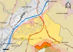 Carte montrant en couleurs le zonage géologique simplifié d'une commune