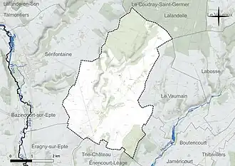 Carte en couleur présentant le réseau hydrographique de la commune