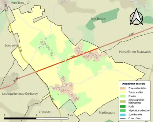 Carte en couleurs présentant l'occupation des sols.