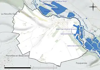 Carte en couleur présentant le réseau hydrographique de la commune
