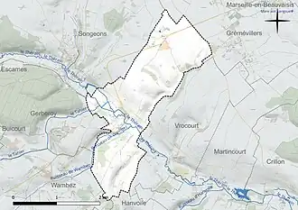 Carte en couleur présentant le réseau hydrographique de la commune
