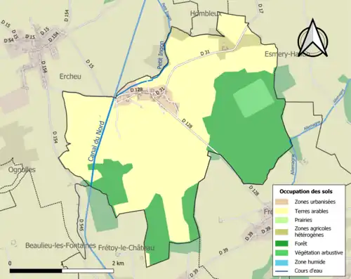 Carte en couleurs présentant l'occupation des sols.