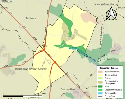 Carte en couleurs présentant l'occupation des sols.