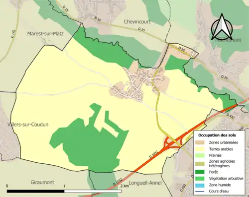 Carte en couleurs présentant l'occupation des sols.