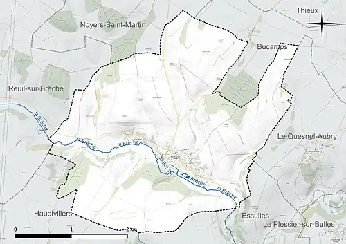Carte en couleur présentant le réseau hydrographique de la commune