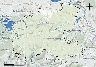Carte en couleur présentant le réseau hydrographique de la commune