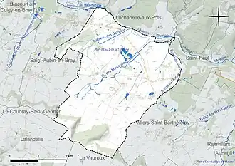 Carte en couleur présentant le réseau hydrographique de la commune