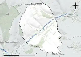 Carte en couleur présentant le réseau hydrographique de la commune