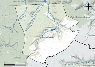 Carte en couleur présentant le réseau hydrographique de la commune