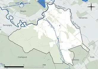 Carte en couleur présentant le réseau hydrographique de la commune