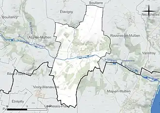 Carte en couleur présentant le réseau hydrographique de la commune