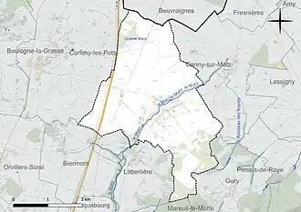 Carte en couleur présentant le réseau hydrographique de la commune