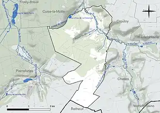 Carte en couleur présentant le réseau hydrographique de la commune
