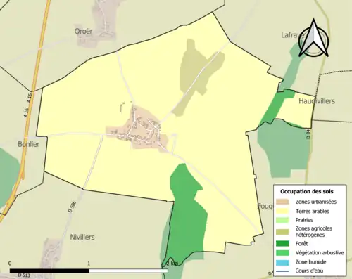 Carte en couleurs présentant l'occupation des sols.