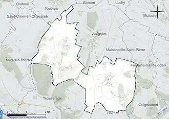 Carte en couleur présentant le réseau hydrographique de la commune