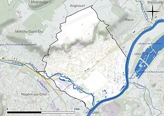 Carte en couleur présentant le réseau hydrographique de la commune
