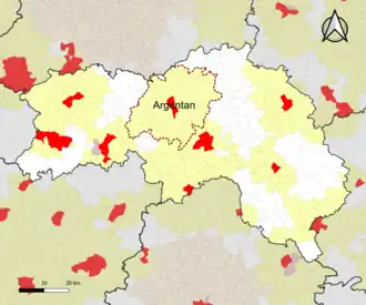 Localisation de l'aire d'attraction d'Argentan dans le département de l'Orne.