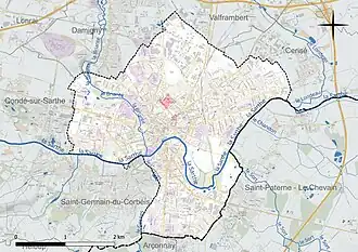 Carte en couleur présentant le réseau hydrographique de la commune