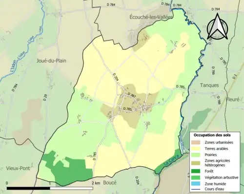Carte en couleurs présentant l'occupation des sols.