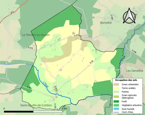 Carte en couleurs présentant l'occupation des sols.