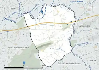 Carte en couleur présentant le réseau hydrographique de la commune