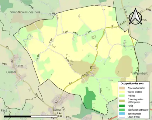 Carte en couleurs présentant l'occupation des sols.