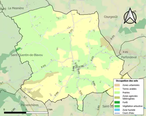 Carte en couleurs présentant l'occupation des sols.