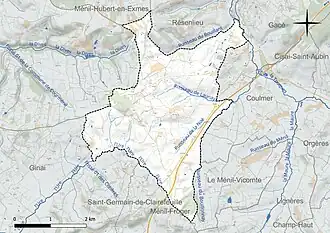 Carte en couleur présentant le réseau hydrographique de la commune