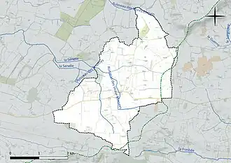 Carte en couleur présentant le réseau hydrographique de la commune