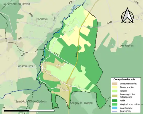 Carte en couleurs présentant l'occupation des sols.