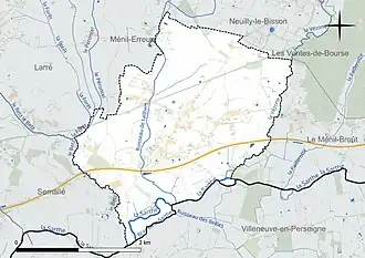 Carte en couleur présentant le réseau hydrographique de la commune