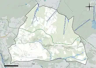 Carte en couleur présentant le réseau hydrographique de la commune