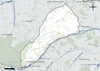Carte en couleur présentant le réseau hydrographique de la commune